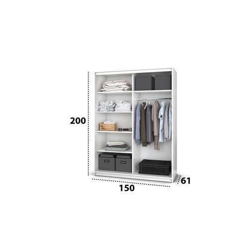 Dressing Deluxe 150x200x61 cm, alb cu oglinda