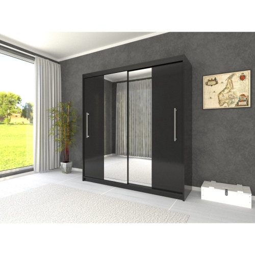 Dressing Deluxe cu oglinda, negru, 204 x 218 x 58 cm