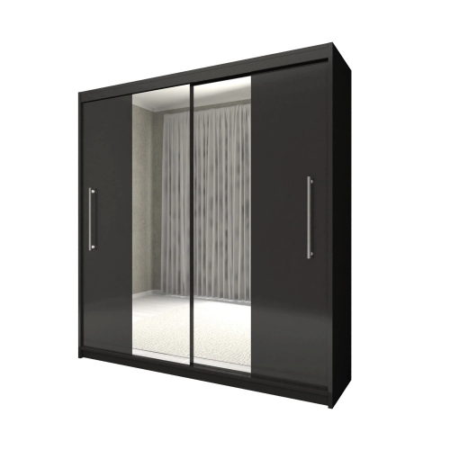 Dressing Deluxe cu oglinda, negru, 204 x 218 x 58 cm