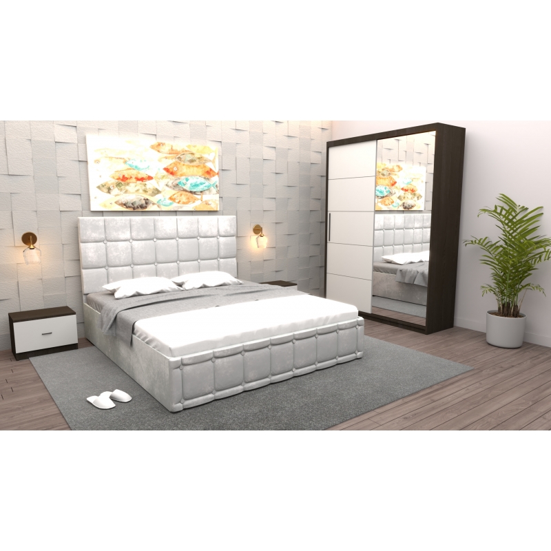 Dormitor Regal cu Pat Tapitat Alb...
