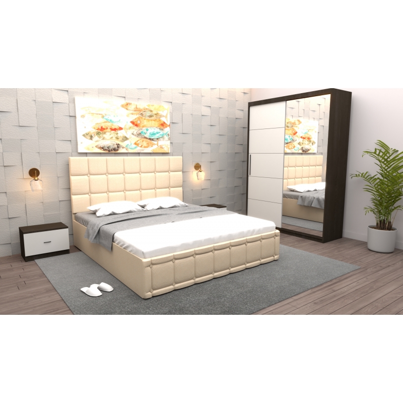 Dormitor Regal cu Pat Tapitat Crem...