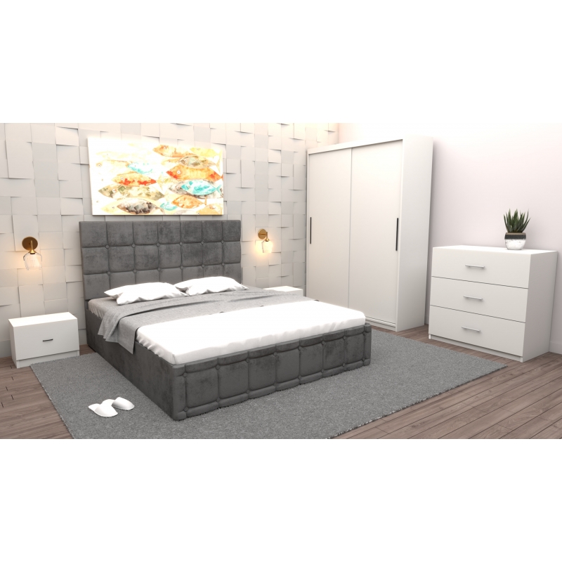 Dormitor Regal cu Pat Tapitat Gri...