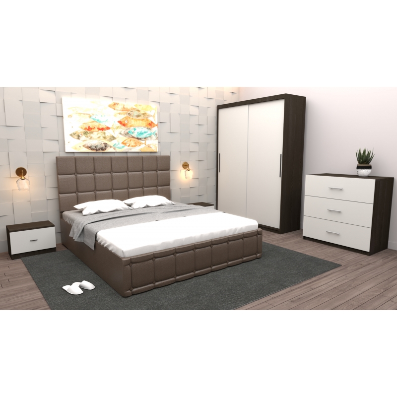 Dormitor Regal cu Pat Tapitat Maro...