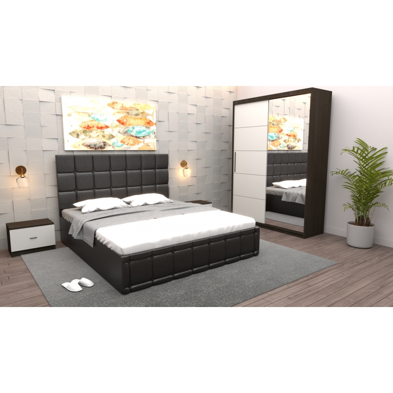 Dormitor Regal cu Pat Tapitat Negru...