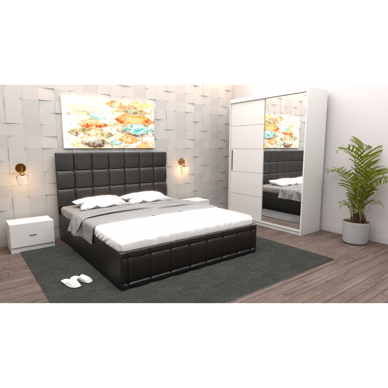 Dormitor Regal cu Pat Tapitat Negru...