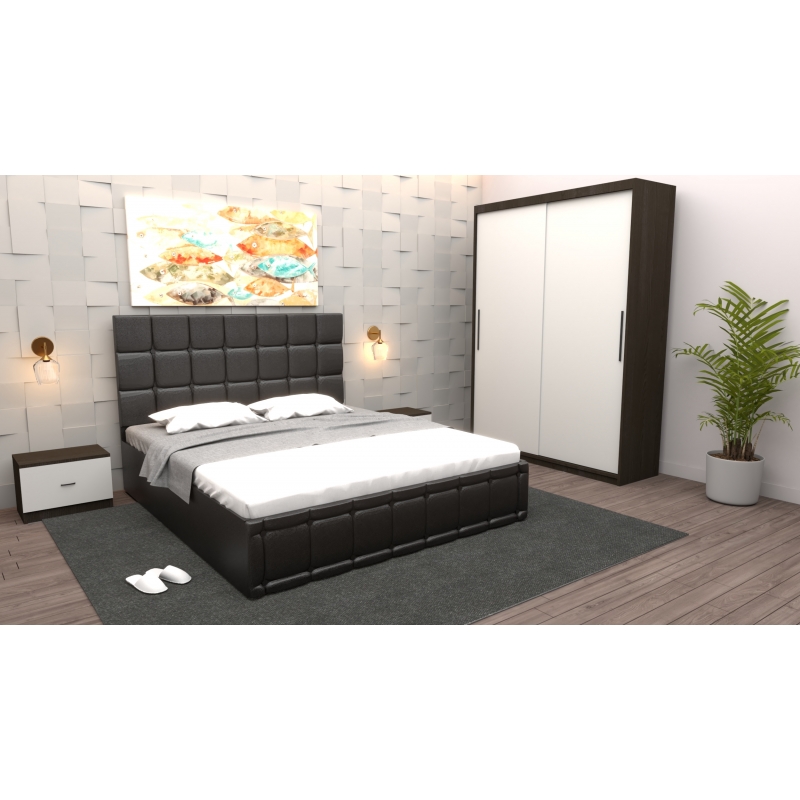 Dormitor Regal cu Pat Tapitat Negru...
