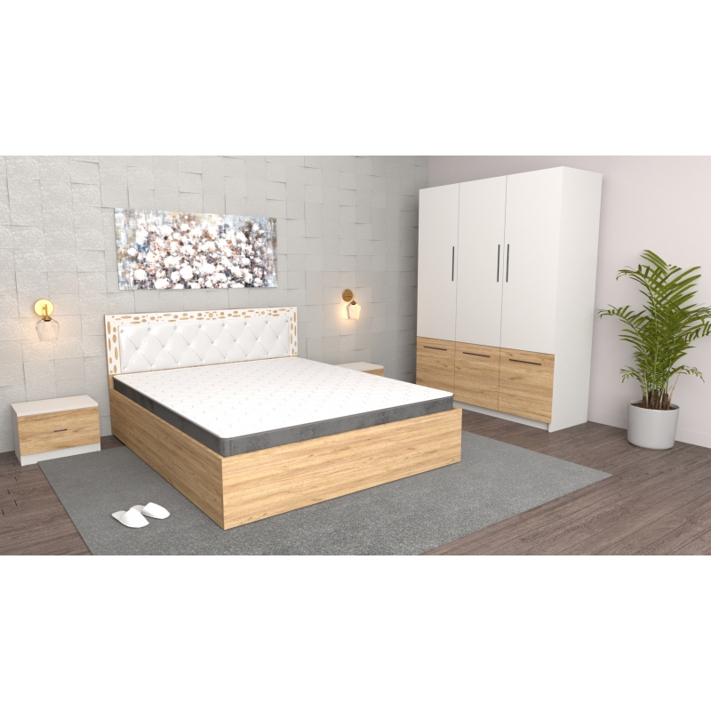 Dormitor Royal Alb Oak Craft cu Dulap...