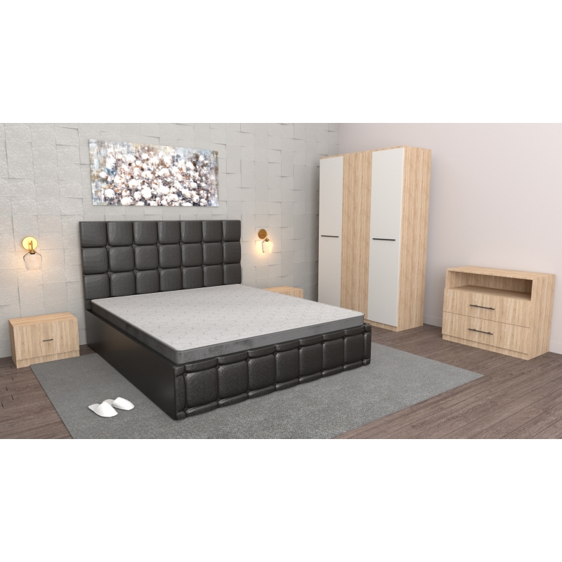 Dormitor Regal Negru Sonoma cu comoda...