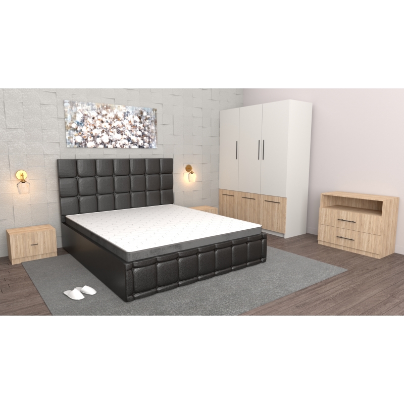 Dormitor Regal Negru Sonoma cu Comoda...