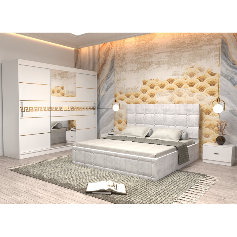 Dormitor Regal cu Pat Tapitat Alb...