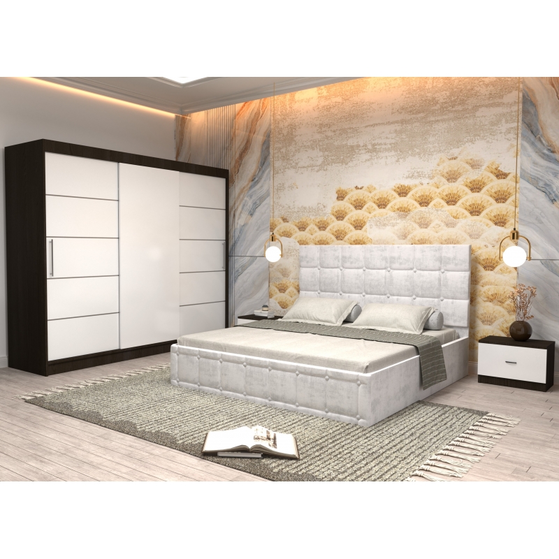Dormitor Regal cu Pat Tapitat Alb...