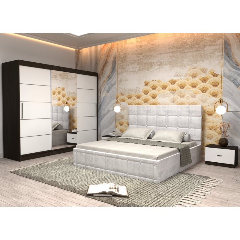 Dormitor Regal cu Pat Tapitat Alb...