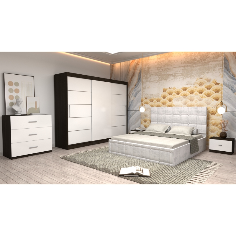 Dormitor Regal cu Pat Tapitat Alb...