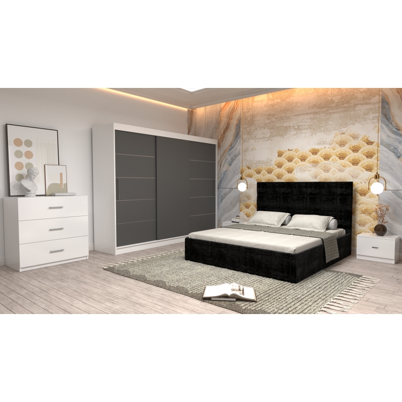 Dormitor Regal cu Pat Tapitat Negru...