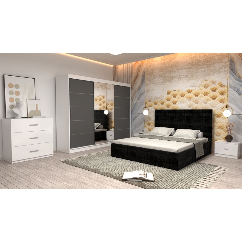 Dormitor Regal cu Pat Tapitat Negru...