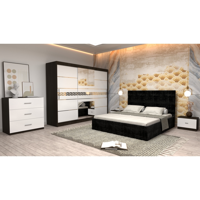 Dormitor Regal cu Pat Tapitat Negru...