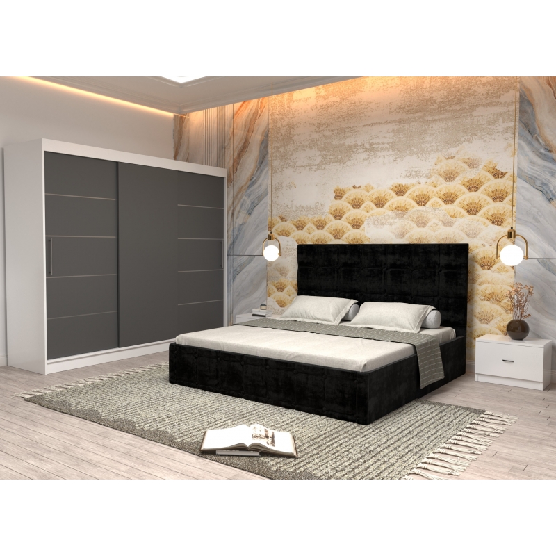 Dormitor Regal cu Pat Tapitat Negru...