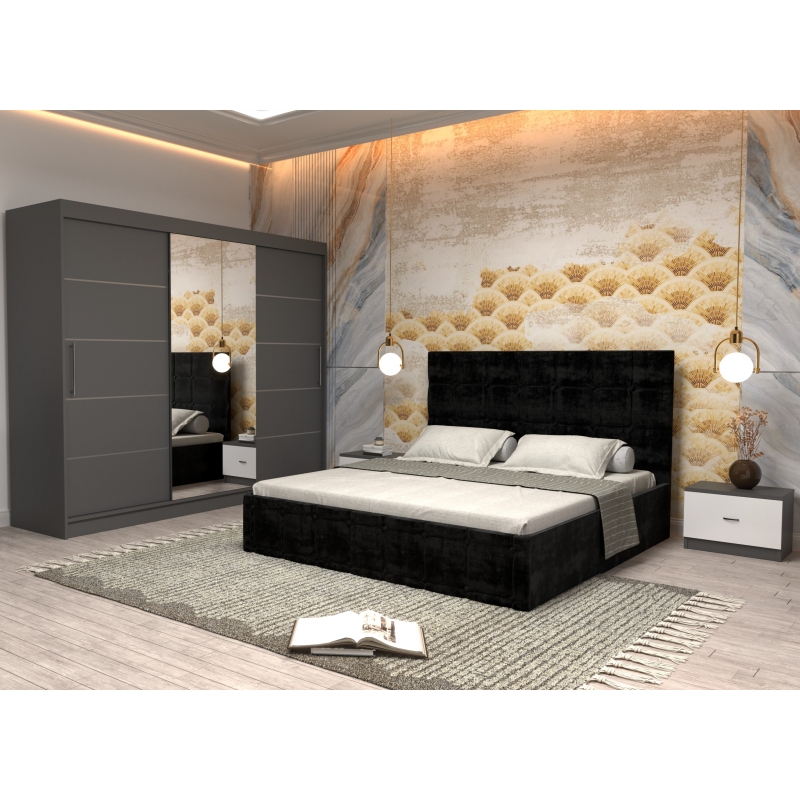 Dormitor Regal cu Pat Tapitat Negru...