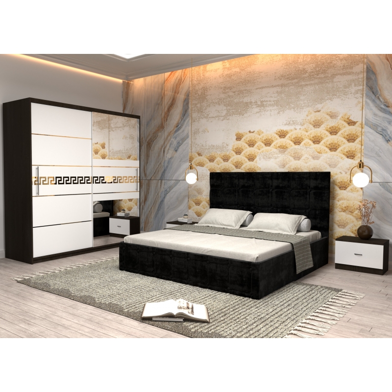 Dormitor Regal cu Pat Tapitat Negru...