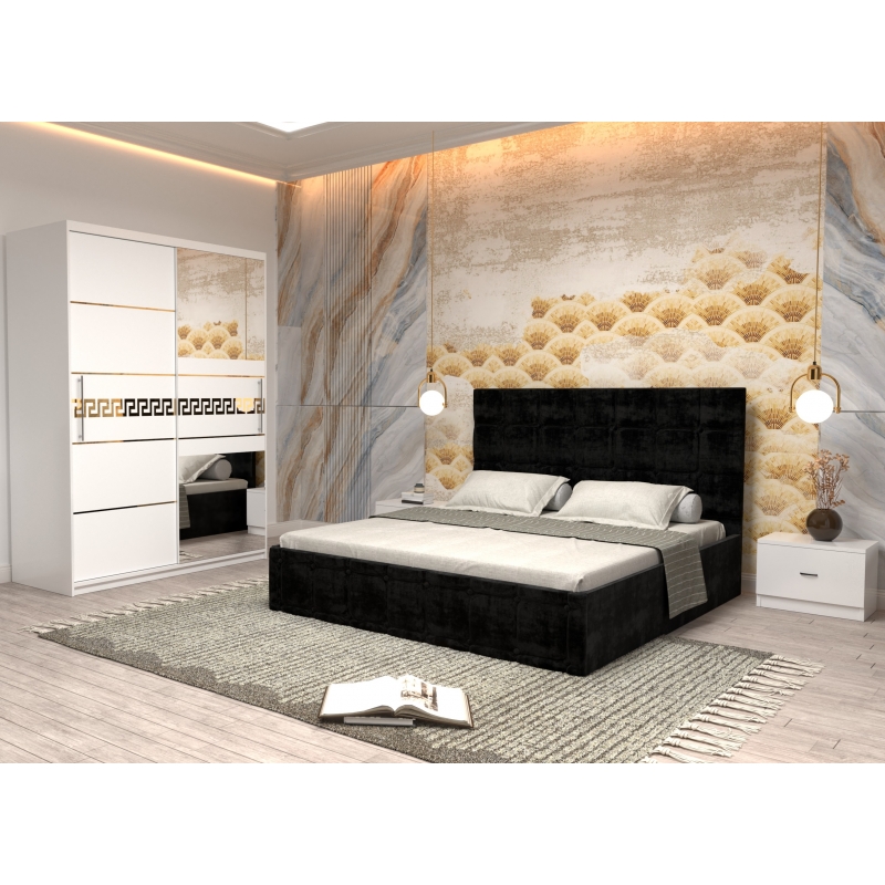 Dormitor Regal cu Pat Tapitat Negru...