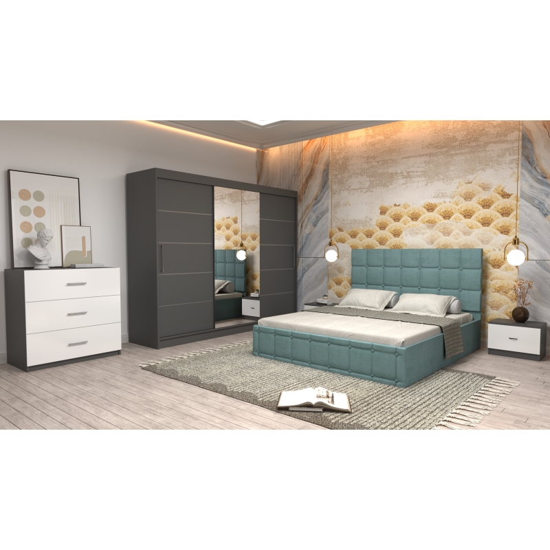 Dormitor Regal cu Pat Tapitat Turcoaz...