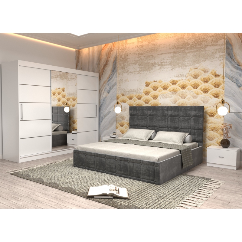 Dormitor Regal cu Pat Tapitat Gri...