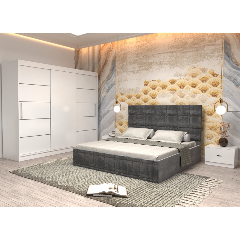 Dormitor Regal cu Pat Tapitat Gri...