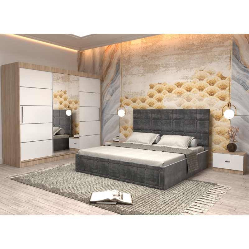 Dormitor Regal cu Pat Tapitat Gri...