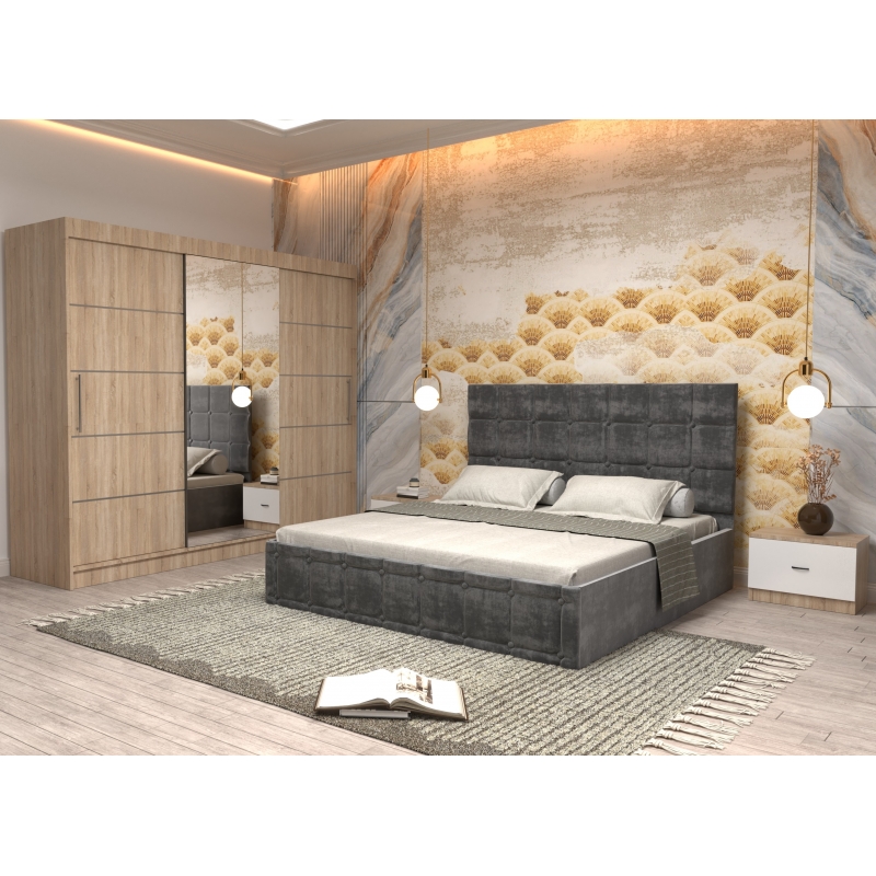Dormitor Regal cu Pat Tapitat Gri...