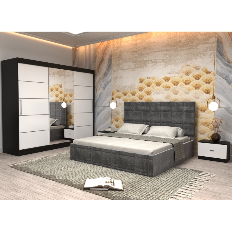 Dormitor Regal cu Pat Tapitat Gri...