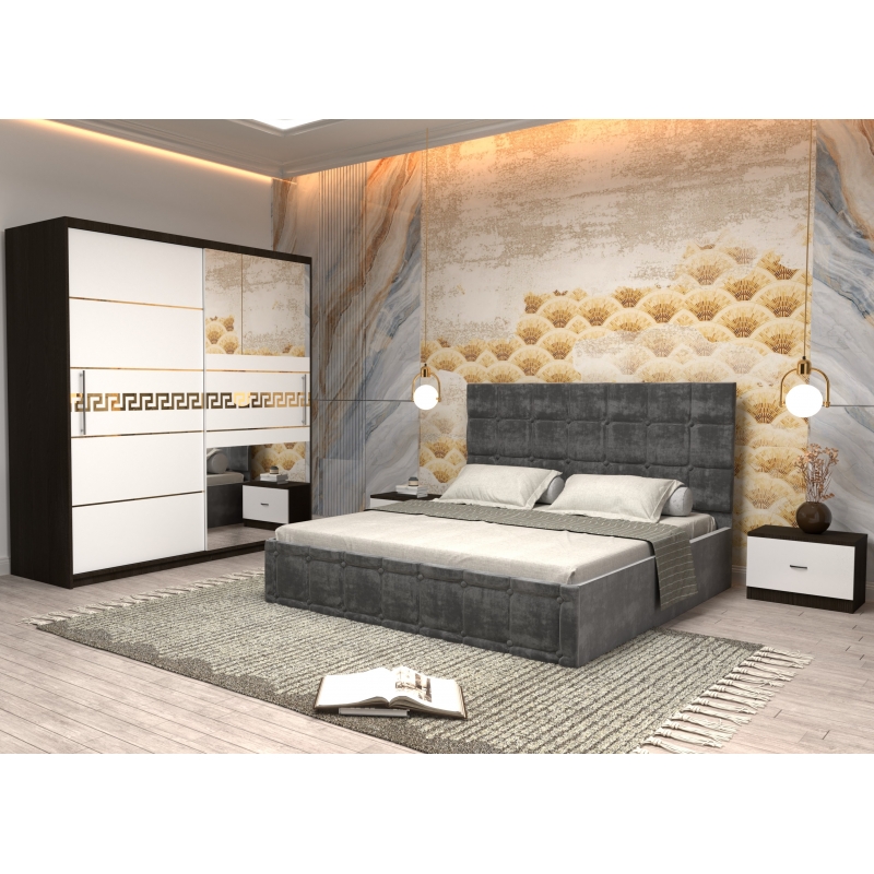 Dormitor Regal cu Pat Tapitat Gri...