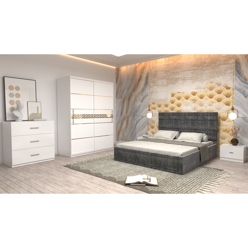 Dormitor Regal cu Pat Tapitat Gri...