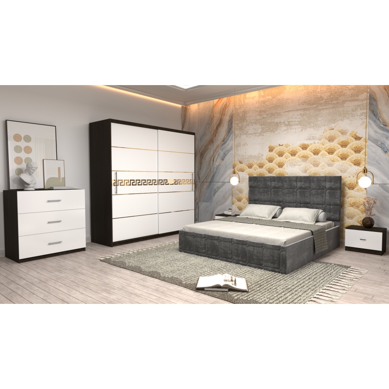 Dormitor Regal cu Pat Tapitat Gri...