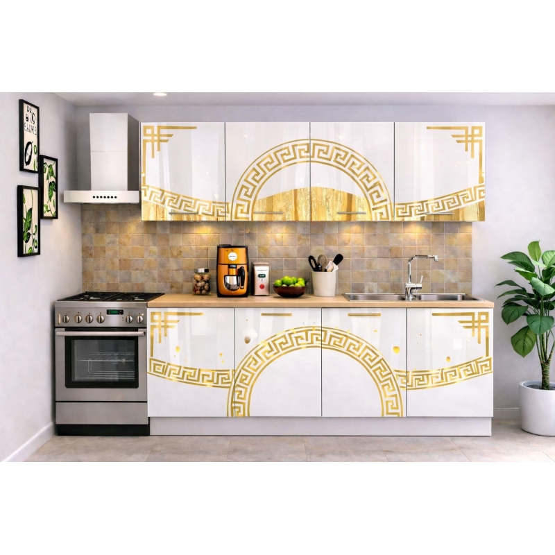 Bucatarie Verona 200 cm Alb Ornament...