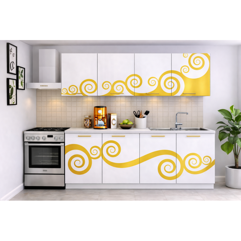 Bucatarie Roma 200 cm Alb cu Ornament...