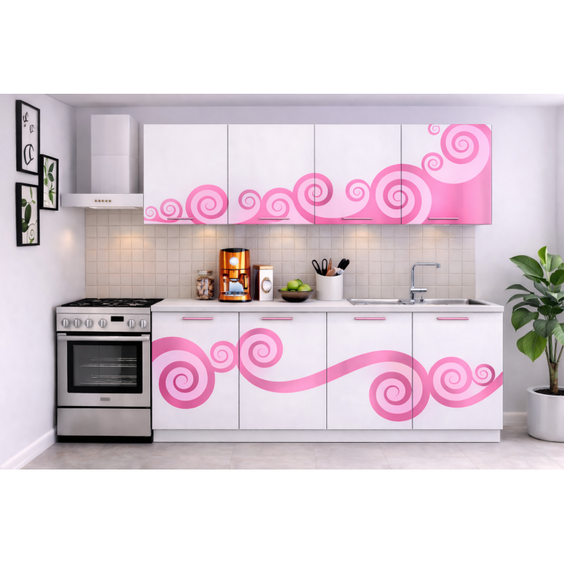 Bucatarie Roma 200 cm Alb cu Ornament...