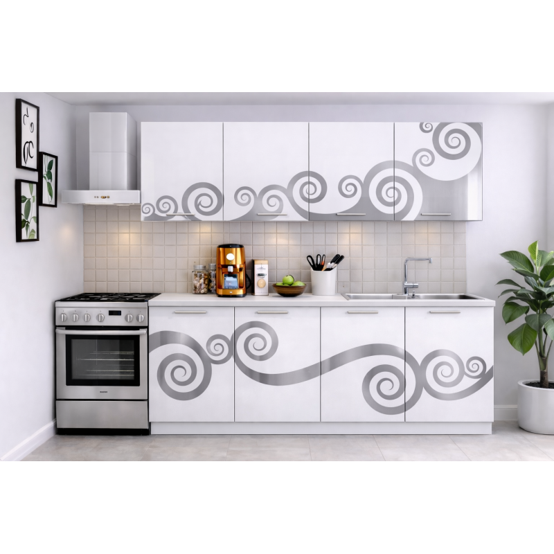 Bucatarie Roma 200 cm Alb cu Ornament...