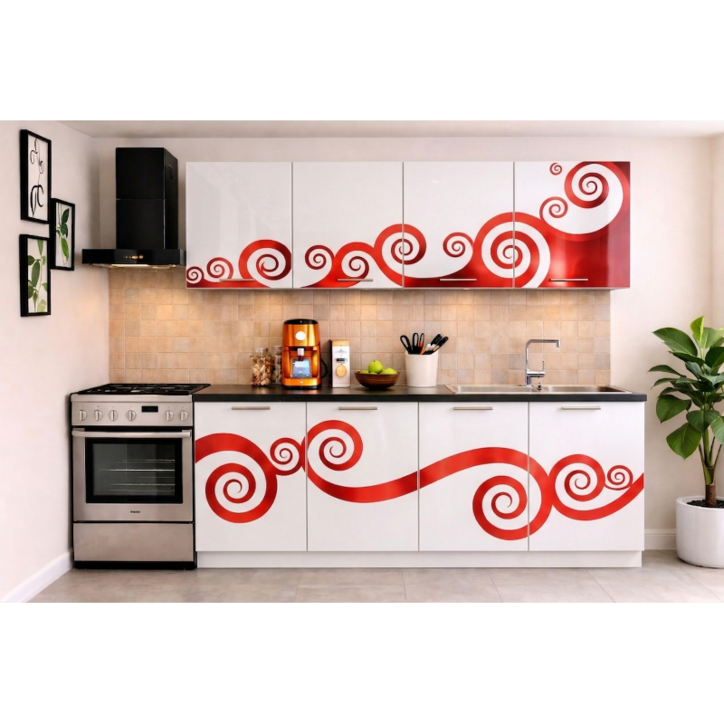 Bucatarie Roma 200 cm Alb cu Ornament...
