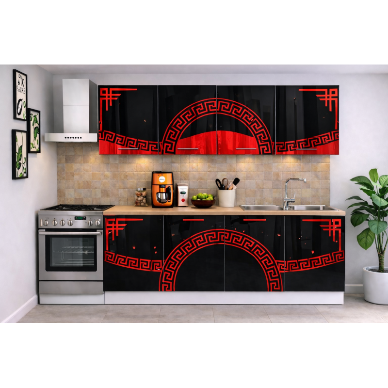 Bucatarie Verona 200 cm Negru Lucios...