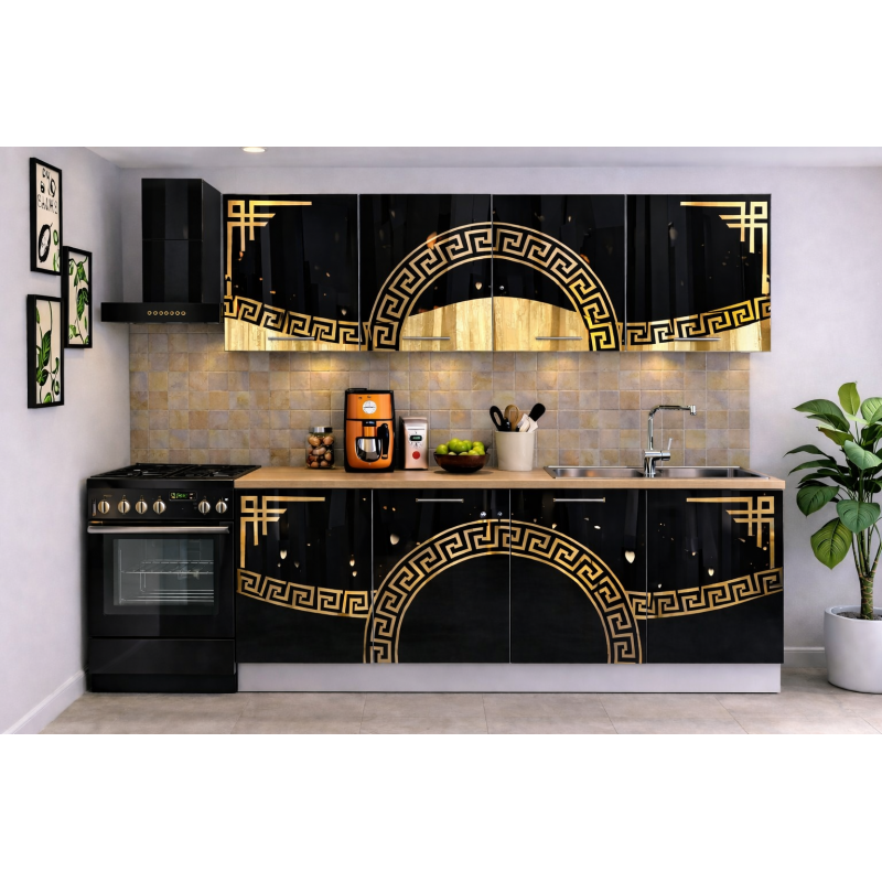Bucatarie Verona 200 cm Negru Lucios...