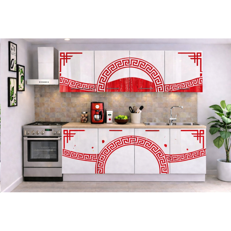 Bucatarie Verona 200 cm Alb Ornament...